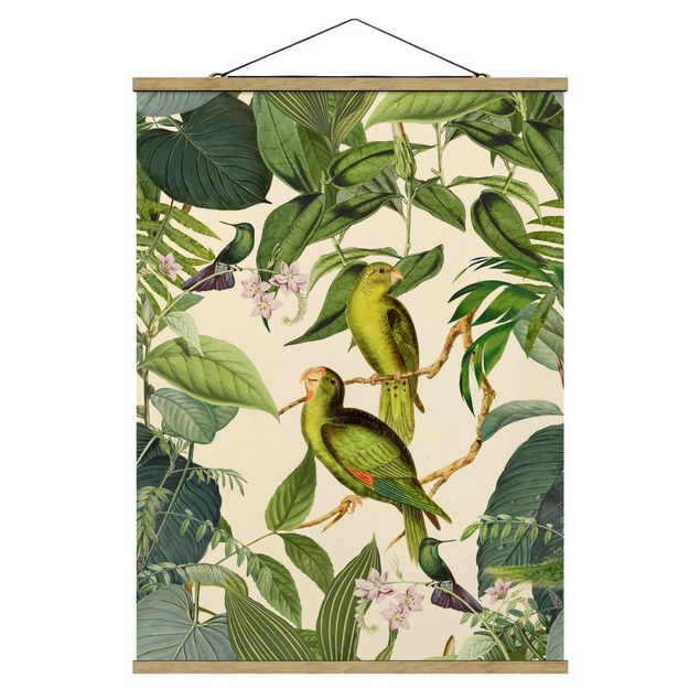 Obrazy ze zwierzętami Kolaże w stylu vintage - Papugi w dżungli