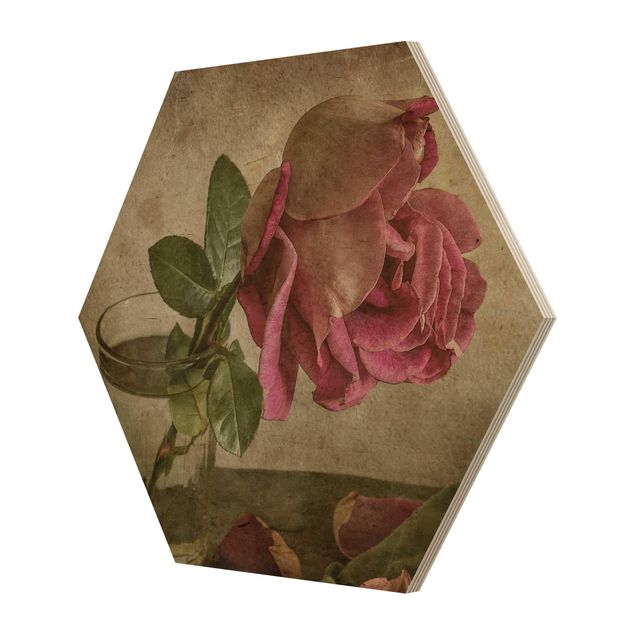 Obraz heksagonalny z drewna - Łza róży