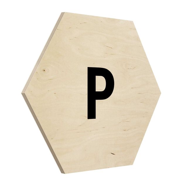 Obraz heksagonalny z drewna - Biała litera P
