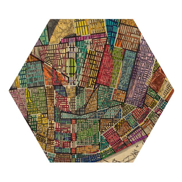 Obraz heksagonalny z drewna - Nowoczesna mapa St.