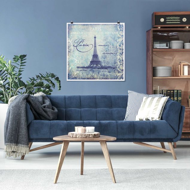 Obrazy do salonu nowoczesne Kolaż w stylu vintage - Paris Mon Amour