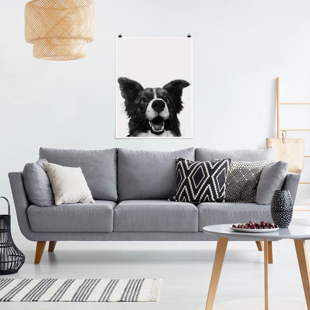 Obrazy nowoczesne Ilustracja pies Border Collie czarno-biały malarstwo