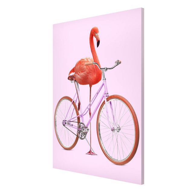 Obrazy nowoczesne Flamingo z rowerem