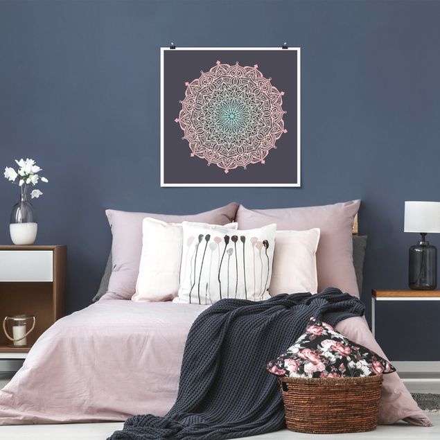 Obrazy do salonu nowoczesne Mandala Ornament w kolorach różu i błękitu
