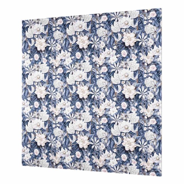 Panel szklany do kuchni - Białe kwiaty na tle błękitu