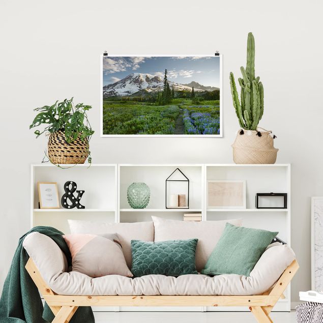 Obrazy do salonu nowoczesne Ścieżka łąkowa z widokiem na góry