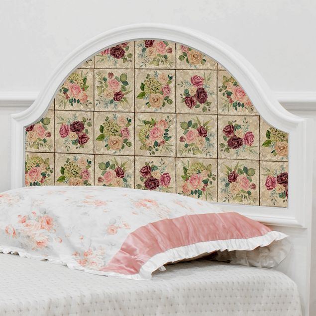 Folia samoprzylepna ściana Róże i hortensje w stylu vintage