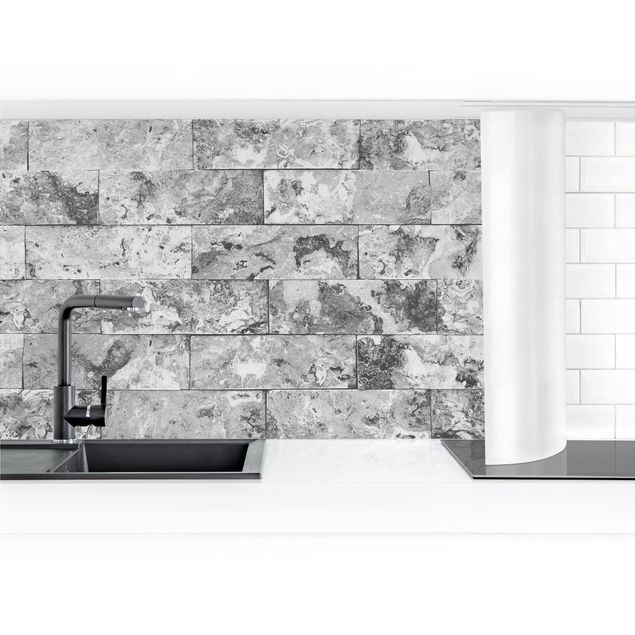 Panel ścienny do kuchni - Ściana kamienna naturalny marmur szary