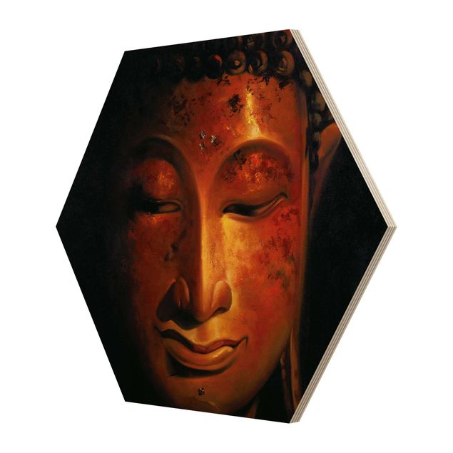 Obraz heksagonalny z drewna - Madras Budda