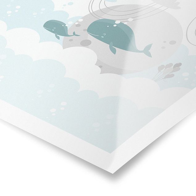 Plakat o zwierzętach Chmury z wielorybem i zamkiem