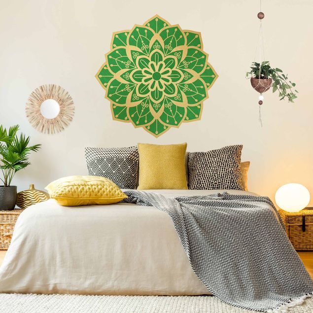 Naklejki na ścianę ornamenty Mandala wzór kwiatowy złoty zielony