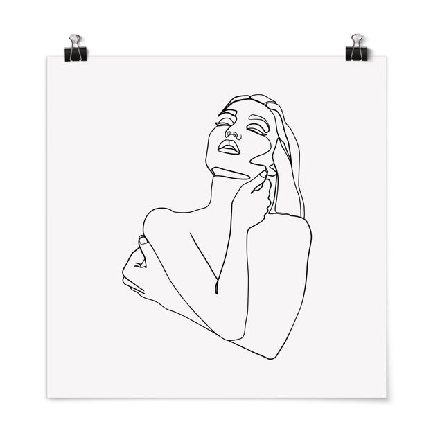 Obrazy portret Line Art Kobieta górna część ciała czarno-biały