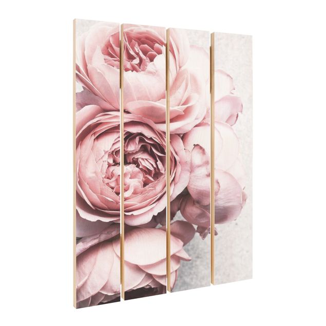 Obraz z drewna - Kwiaty różowej piwonii Shabby Pastel
