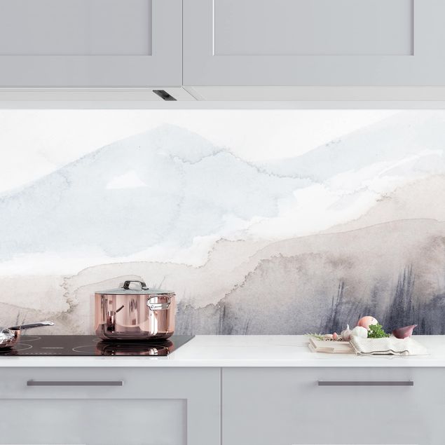 Panel ścienny do kuchni - Brzeg jeziora z górami I