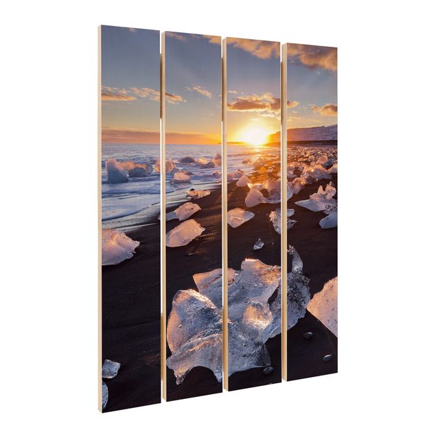 Obraz z drewna - Lodowe kawałki na plaży Islandia