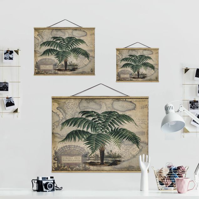 Obrazy retro Kolaż w stylu vintage - drzewo palmowe i mapa świata
