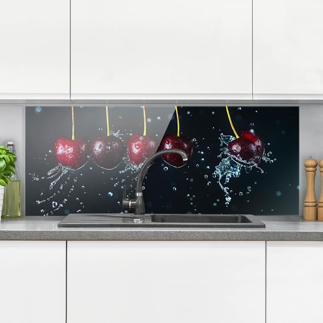 Panel szklany do kuchni - Świeże czereśnie
