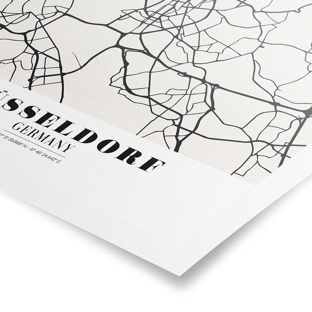 Czarno białe obrazy Mapa miasta Düsseldorf - Klasyczna