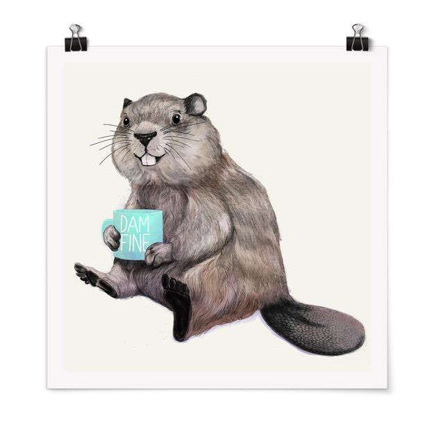 Obrazy zwierzęta Ilustracja przedstawiająca bobra z filiżanką kawy