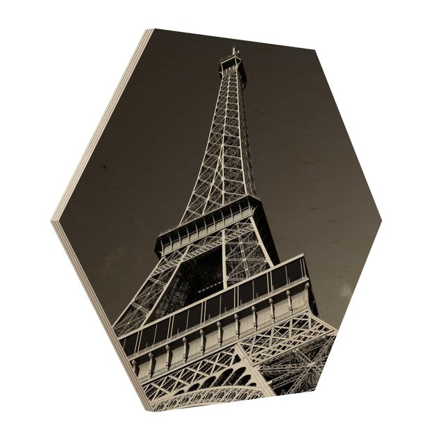 Obraz heksagonalny z drewna - Wieża Eiffla