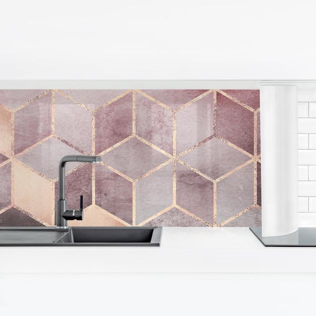 Panel szklany do kuchni Różowo-szara złota geometria