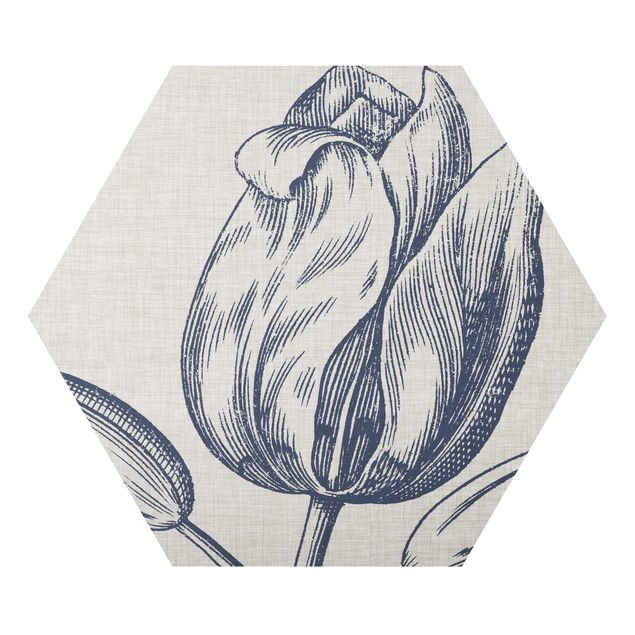 Obraz heksagonalny z Alu-Dibond - Kwiat indygo na lnie IV