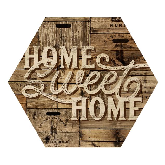 Obraz heksagonalny z drewna - Ściana drewniana w stylu "Home sweet home".