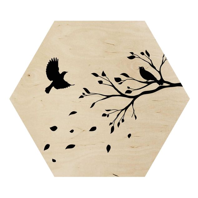 Obraz heksagonalny z drewna - Nr RS65 Gałązka jesienna