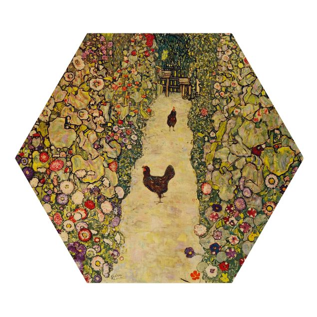 Obrazy z drewna Gustav Klimt - Ścieżka ogrodowa z kurczakami