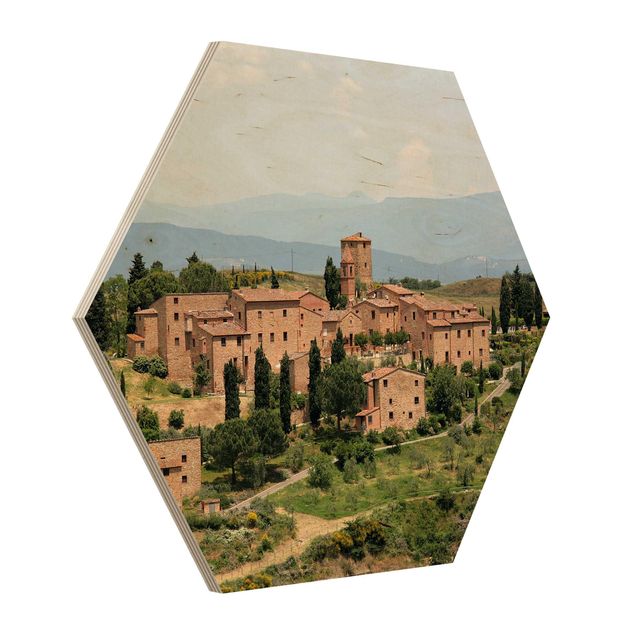 Obraz heksagonalny z drewna - Czarująca Toskania