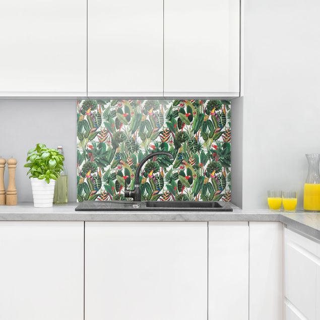 Panele szklane do kuchni Kolorowy wzór lasu tropikalnego