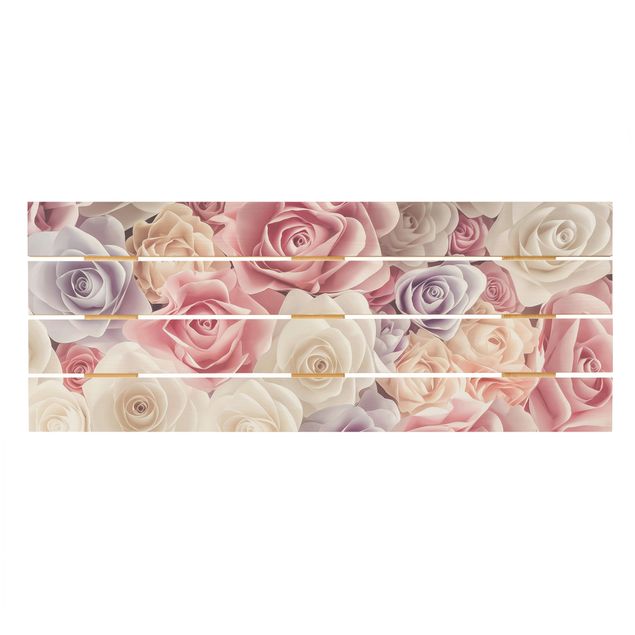 Obraz z drewna - Pastelowe papierowe róże artystyczne