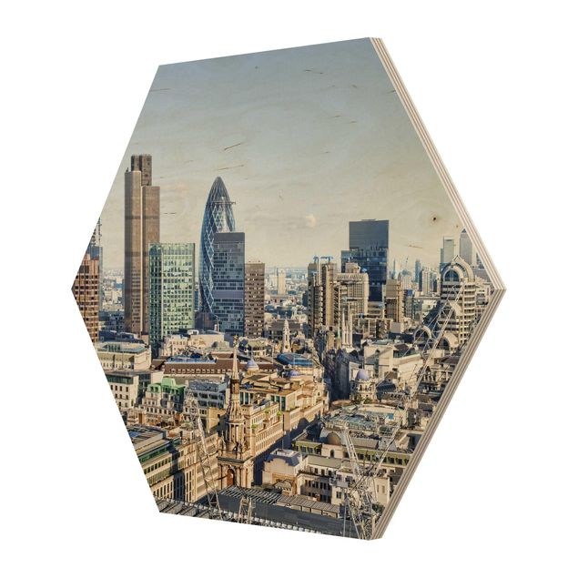Obraz heksagonalny z drewna - Miasto Londyn