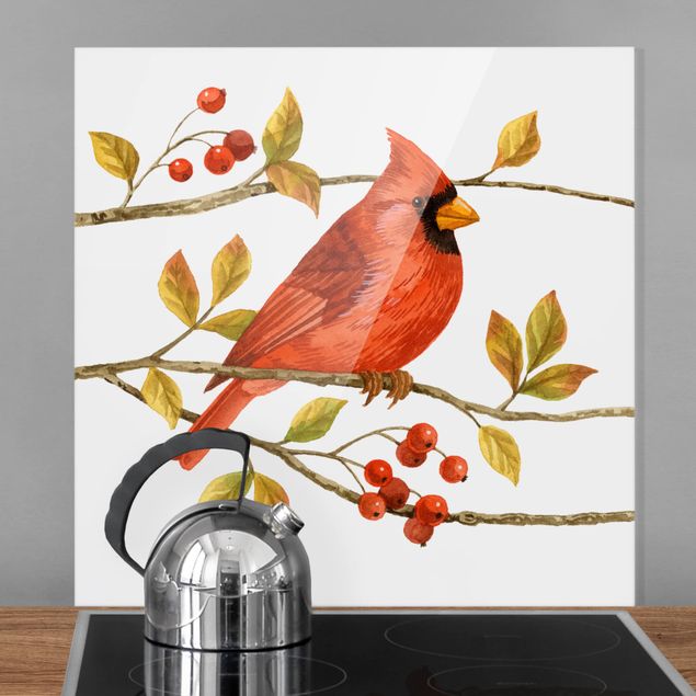 Dekoracja do kuchni Ptaki i jagody - Czerwony kardynał
