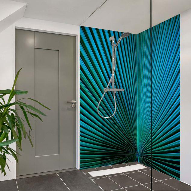 Panele ścienne do łazienki pod prysznic Tropical Plants Palm Leaf In Turquoise ll