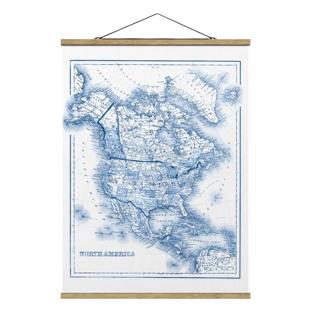 Obrazy vintage Mapa w odcieniach niebieskiego - Ameryka Północna