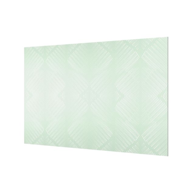 Panel szklany do kuchni - Wzór rombu z paskami w kolorze miętowej zieleni
