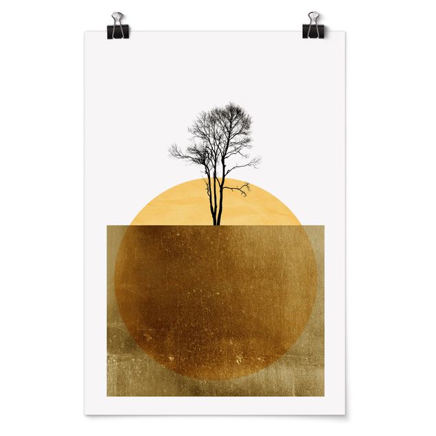 Obrazy na ścianę krajobrazy Złote słońce z drzewem