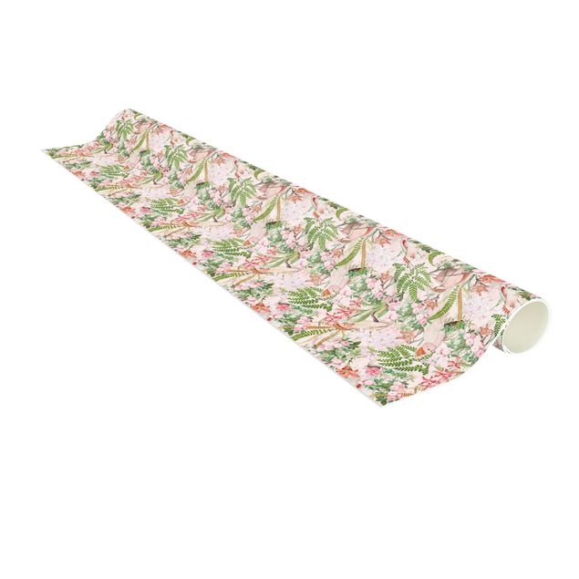 dywany nowoczesne Różowe kakadu z kwiatami