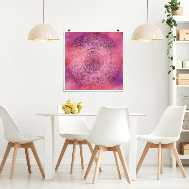 Obrazy do salonu nowoczesne Akwarela Mandala różowo-fioletowa