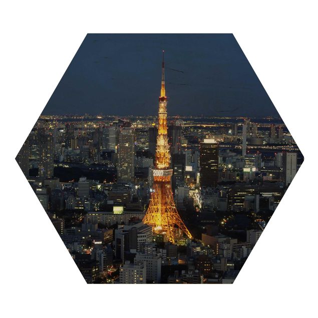 Obraz heksagonalny z drewna - Wieża w Tokio