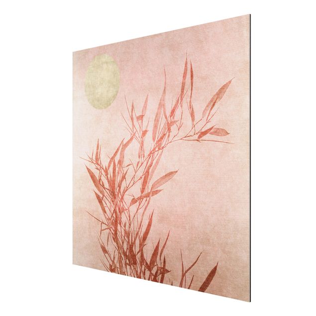 Obrazy nowoczesny Złote słońce z różowym bambusem