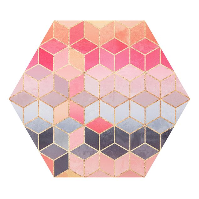 Obraz różowy Kolorowa pastelowa złota geometria