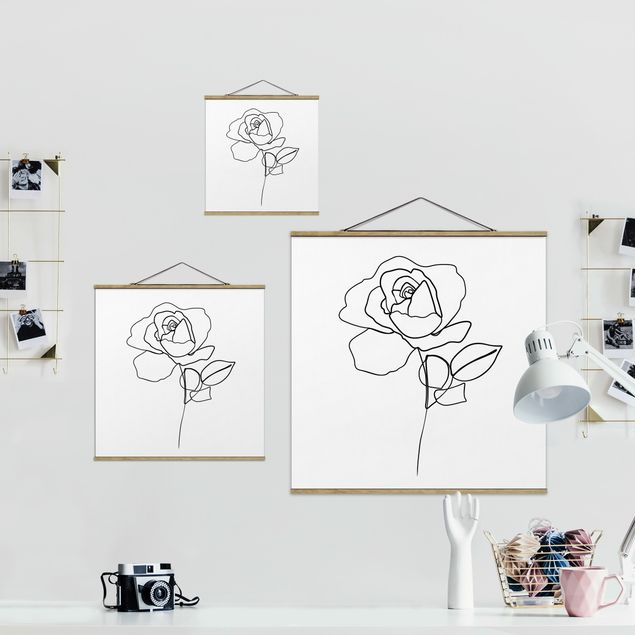 Obrazy z motywem kwiatowym Line Art Róża czarno-biały