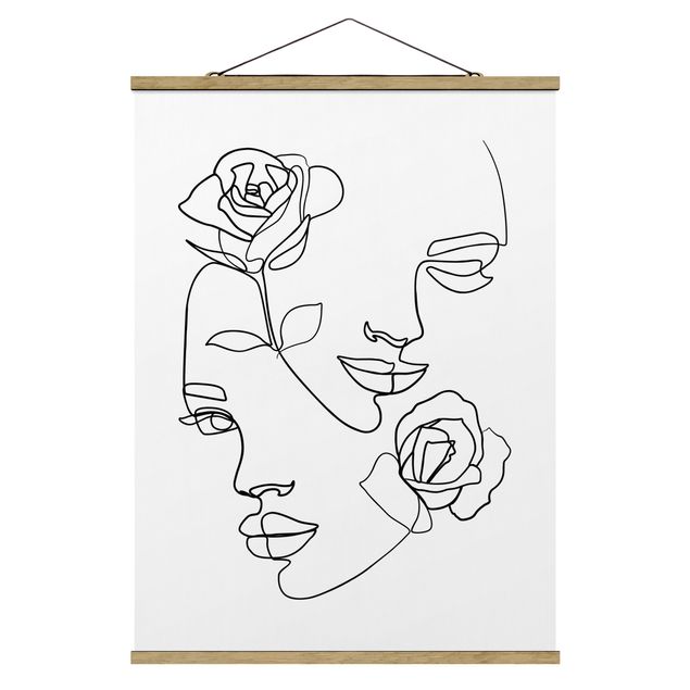 Nowoczesne obrazy Line Art Twarze kobiet Róże czarno-biały