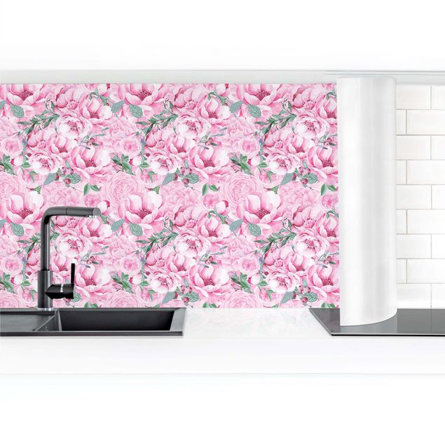 Panel szklany do kuchni Różowe kwiatowe marzenie Pastelowe róże w akwareli II