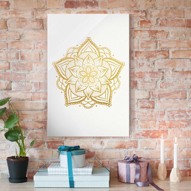 Obrazy na szkle portret Mandala Flower Illustration białe złoto