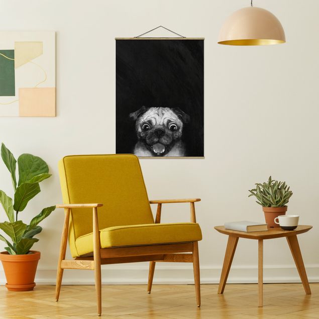 Nowoczesne obrazy do salonu Ilustracja pies Pug malarstwo na czarno-biały