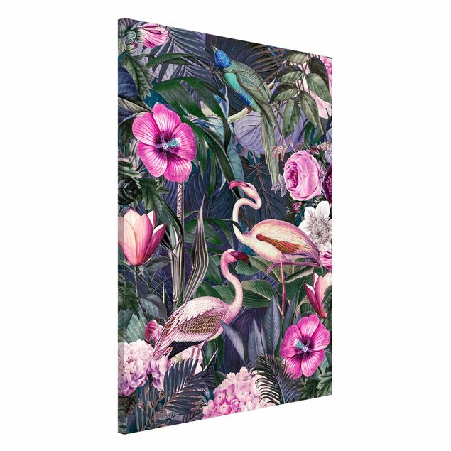 Dekoracja do kuchni Kolorowy kolaż - Różowe flamingi w dżungli