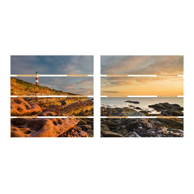 Obrazy z drewna Tarbat Ness Morze i latarnia morska o zachodzie słońca